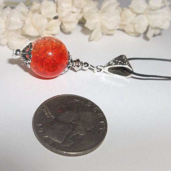 Orange Clear & Silver Necklace Pendant Ombre Style Jewelry Beaded Handmade A113 - Picture 3 of 9